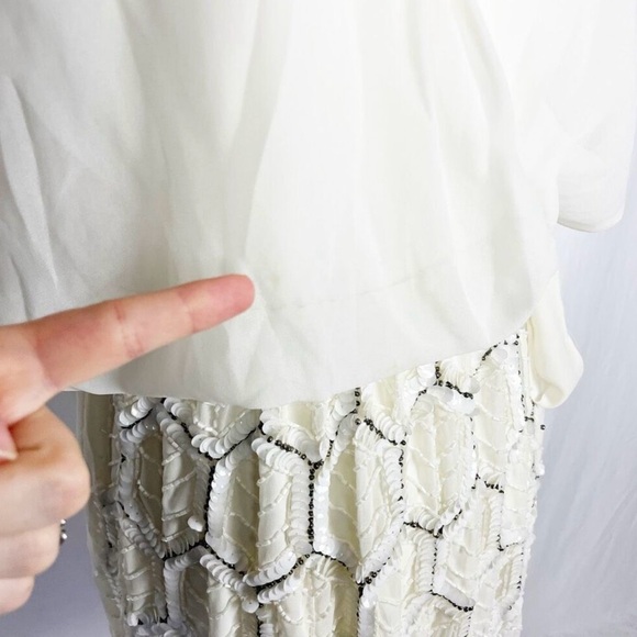 CANDIE’S Off-White Vanilla Ice Chiffon Beaded Silver Sequin Mini Lined Dress NWT - Picture 10 of 12
